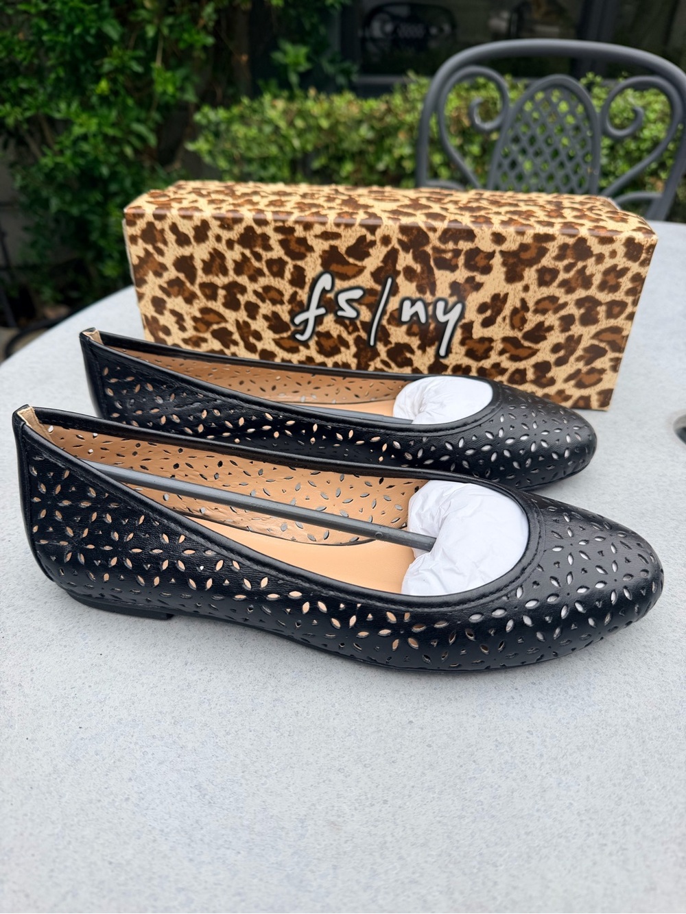 Leyla Black Napa Laser-Cut Leather Ballet Flats by fs/ny. New in box